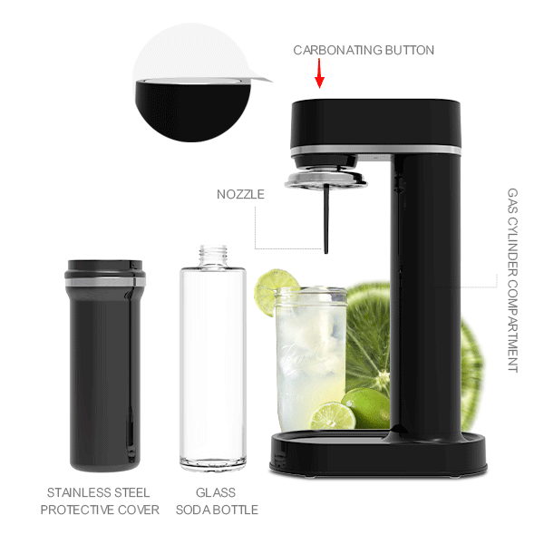 HF185G Glass Soda Maker Nuovo aggiornamento Soda Water Maker Sostenibile Home Soda Maker Bottiglia di soda in vetro portatile